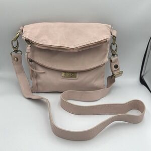 Avorio Italy Blush Pink Leather Fold-over Crossbody Bag Multi-Pocket Brass Logo